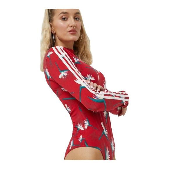 ADIDAS | x Thebe Magugu NEW! 3-Stripes Long Sleeve Bodysuit in Red, Size XS - Picture 13 of 14
